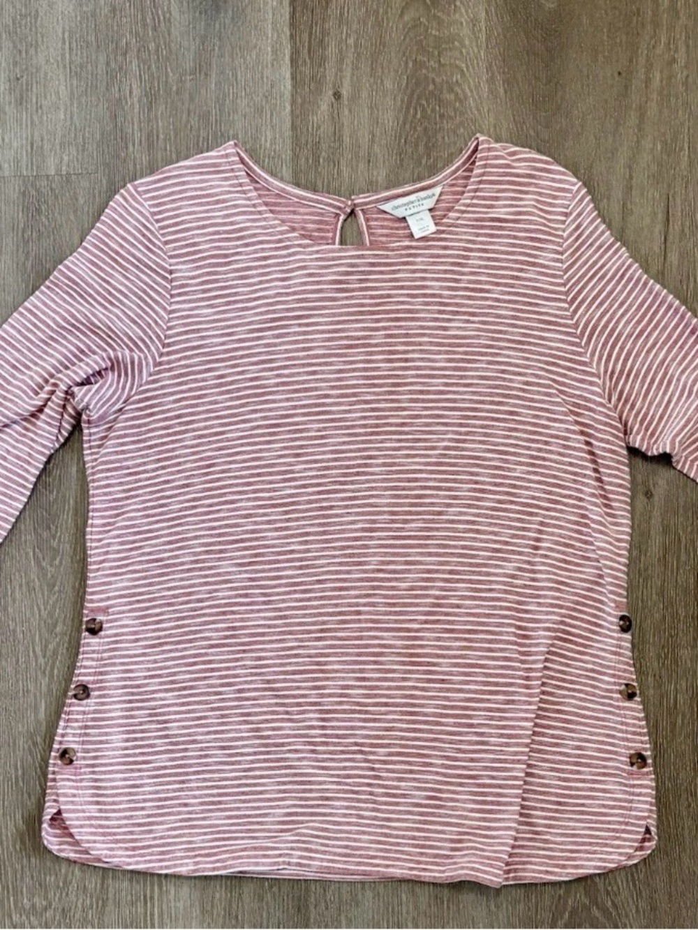 Christopher & Banks Pink and White Striped 3/4 Sleeve Top